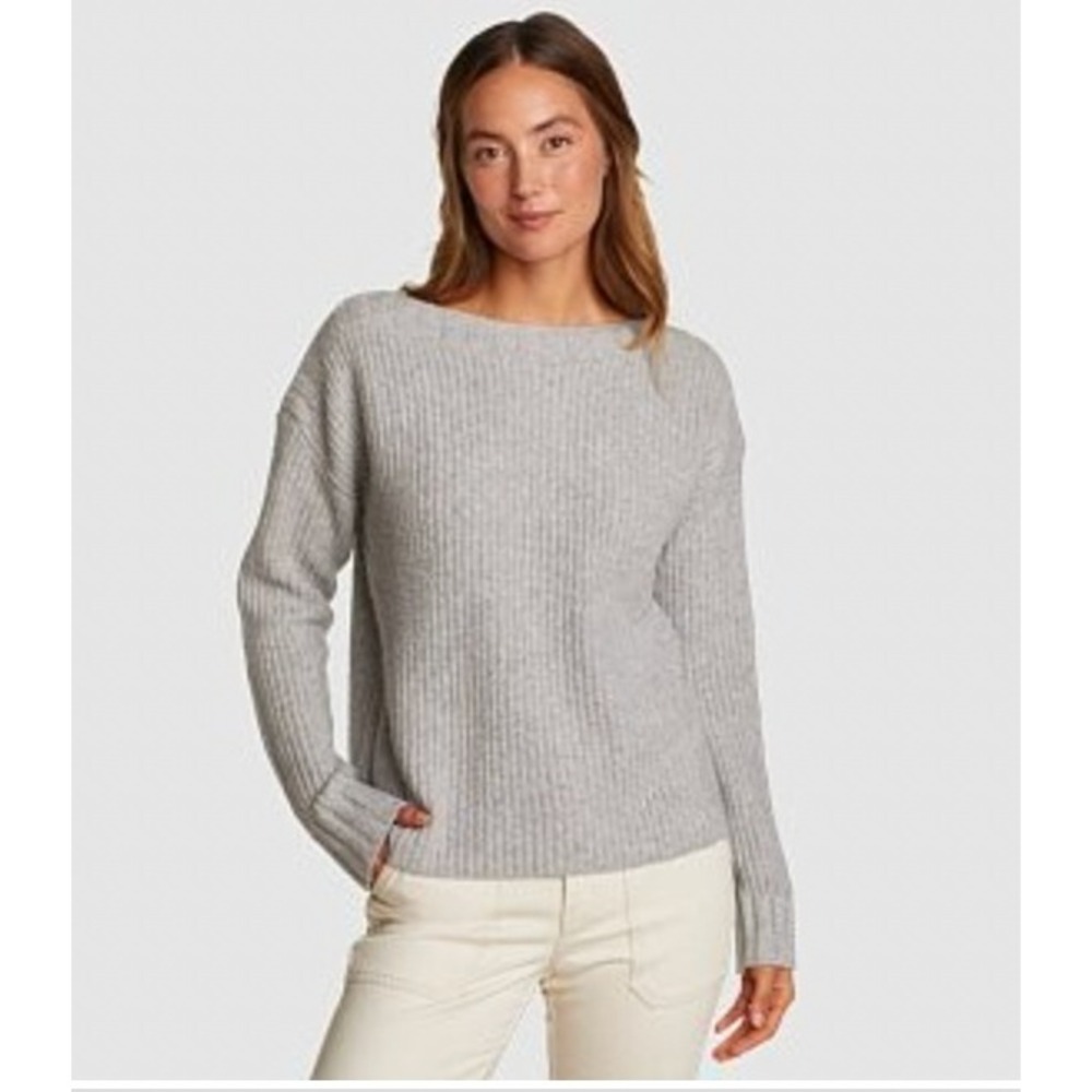 Eddie Bauer Alpine Route Essential Boat Neck Sweater Womens XL Grey Knit Outdoor